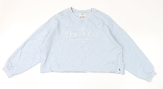 Pull&Bear Womens Blue Cotton Pullover Sweatshirt Size XL Pullover - Palmdale, Cropped