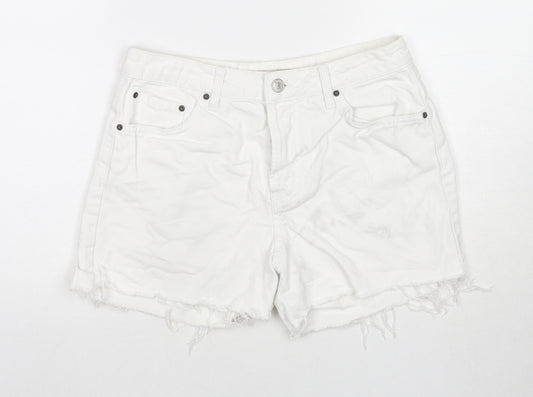 Topshop Womens White Cotton Cut-Off Shorts Size 10 L3 in Regular Zip