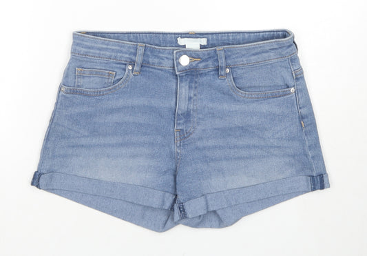 Marks and Spencer Womens Blue Cotton Hot Pants Shorts Size 8 L3 in Regular Zip