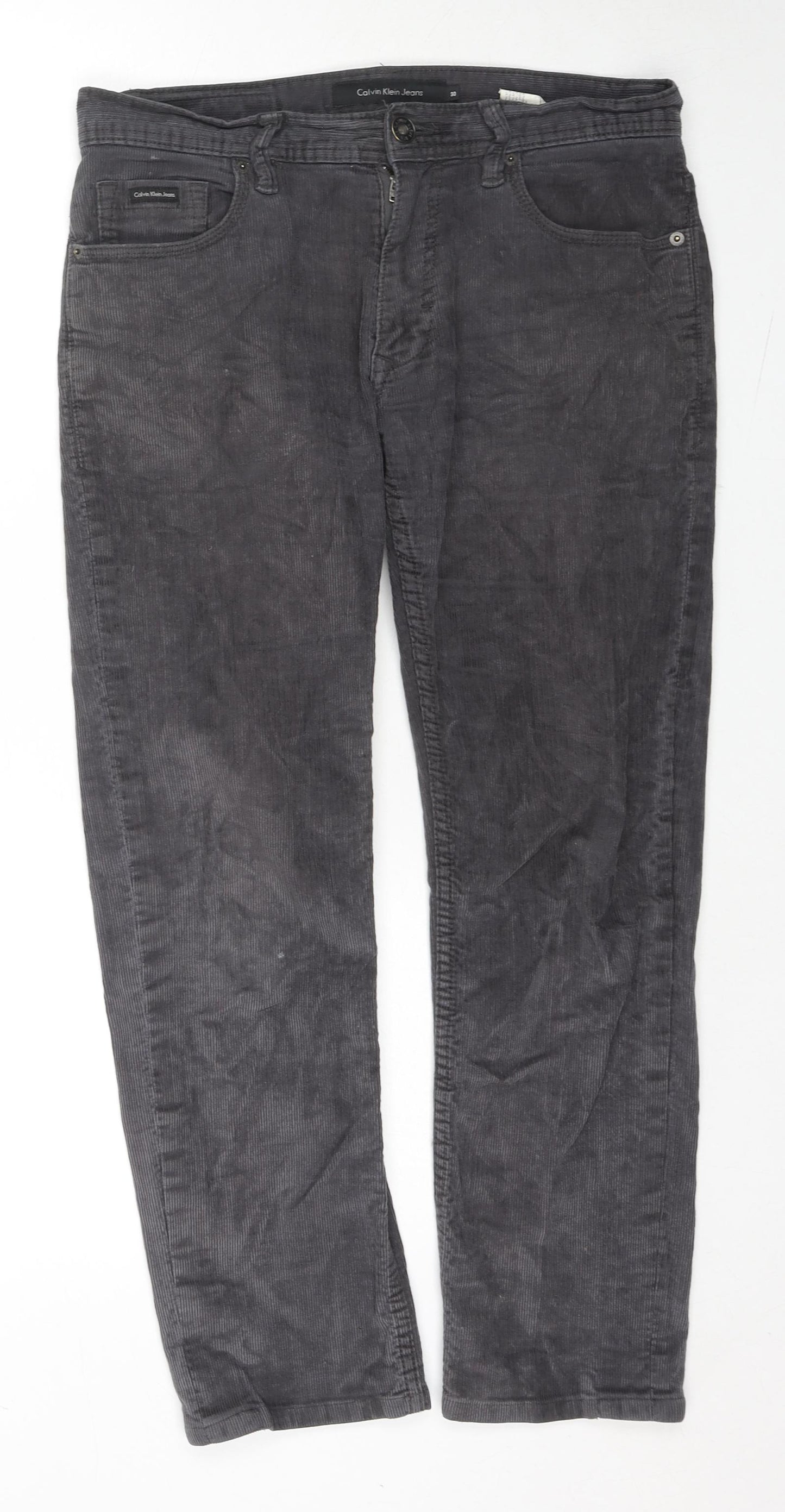 Calvin Klein Jeans Mens Grey Cotton Trousers Size 30 in L26 in Regular Zip