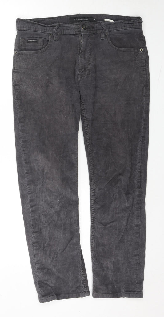 Calvin Klein Jeans Mens Grey Cotton Trousers Size 30 in L26 in Regular Zip