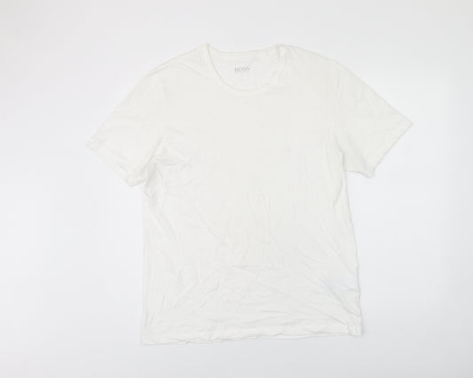 HUGO BOSS Mens White Cotton T-Shirt Size L Round Neck