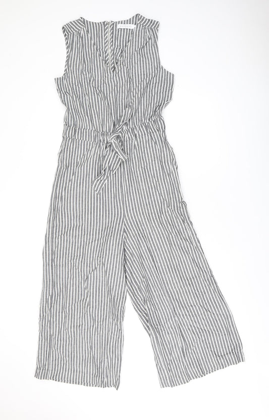 John Lewis Womens Grey Striped Cotton Jumpsuit One-Piece Size 8 L22 in Zip