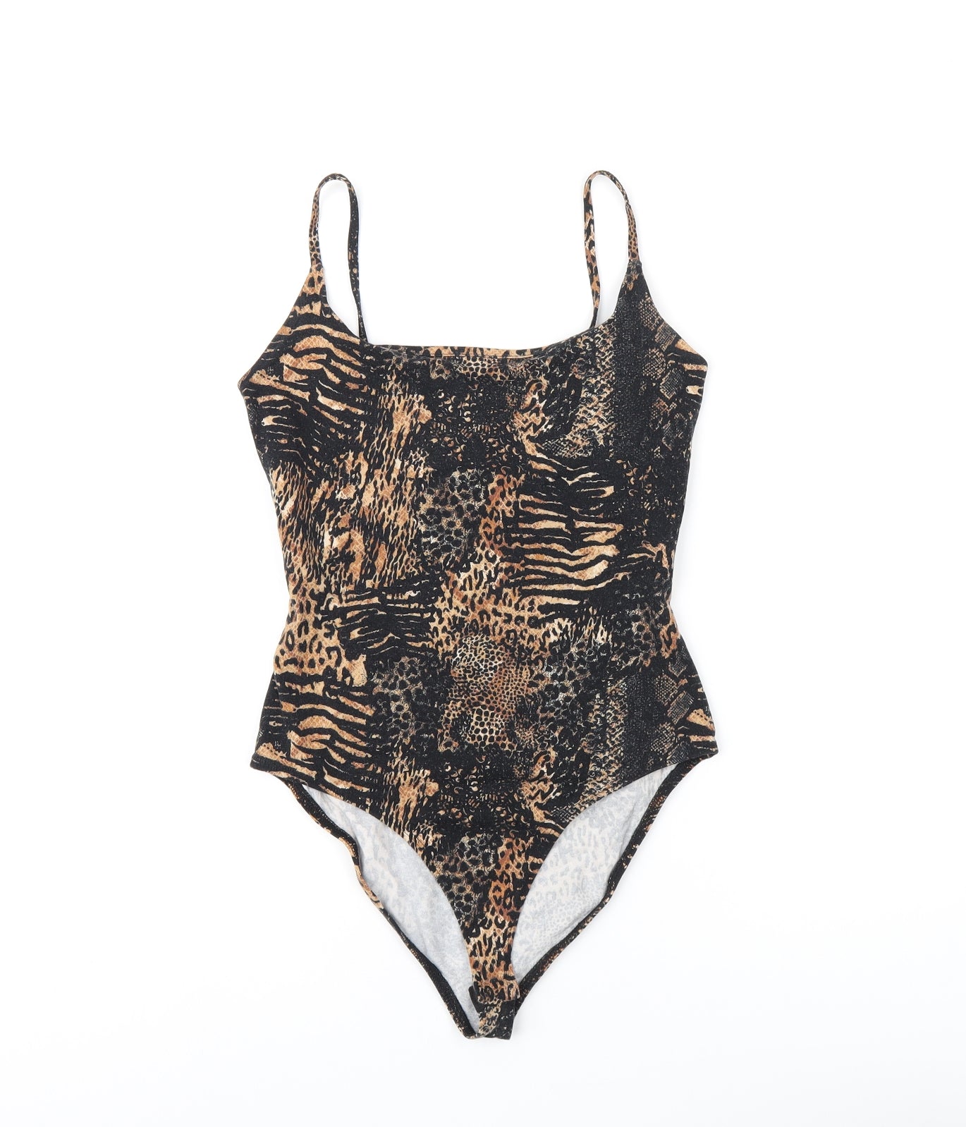 River Island Womens Black Animal Print Cotton Bodysuit One-Piece Size 8 Snap