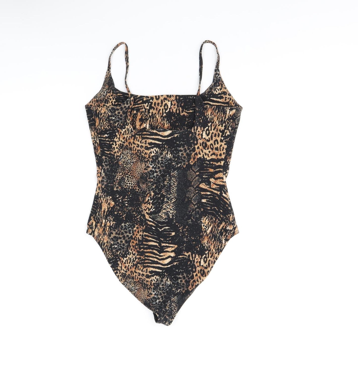 River Island Womens Black Animal Print Cotton Bodysuit One-Piece Size 8 Snap