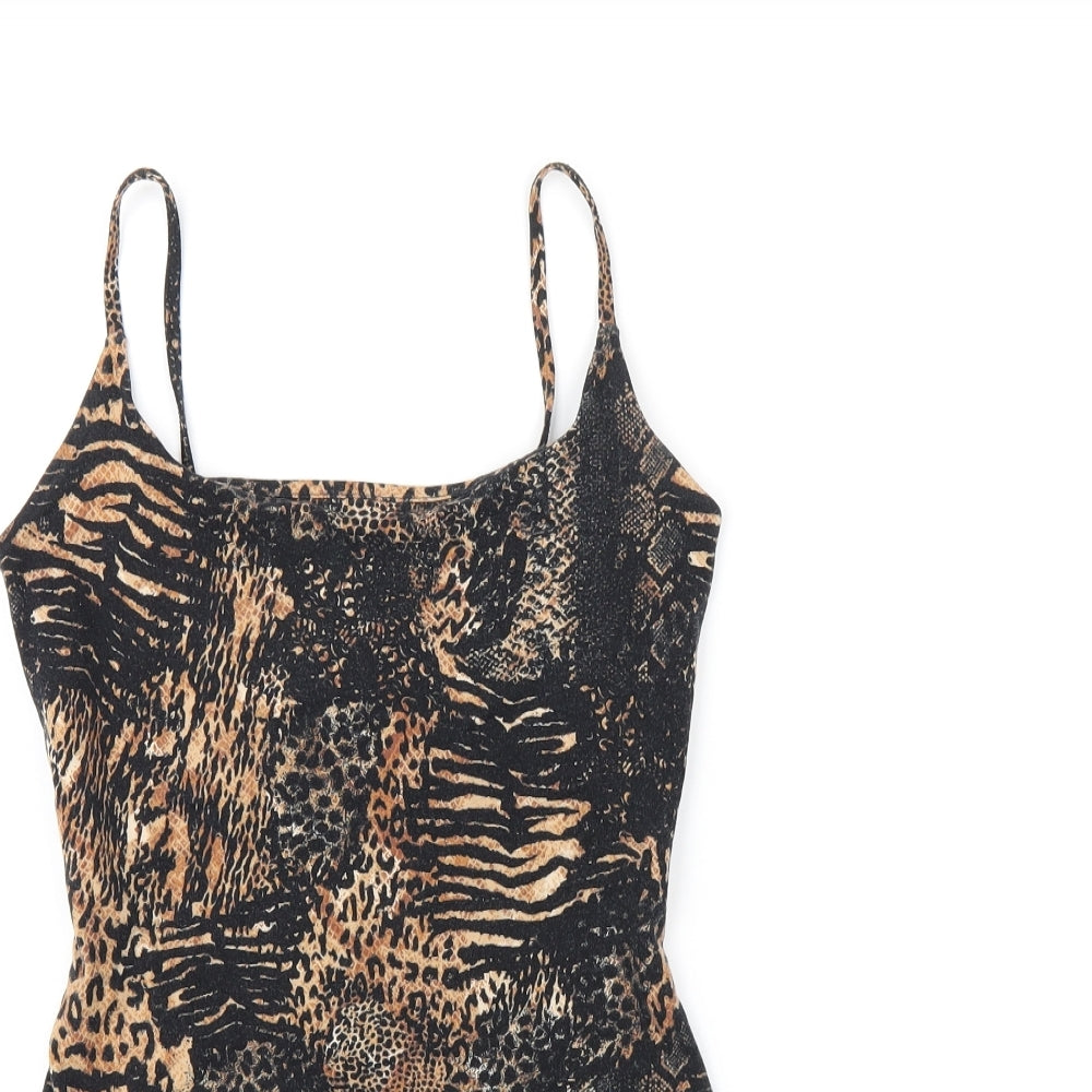 River Island Womens Black Animal Print Cotton Bodysuit One-Piece Size 8 Snap