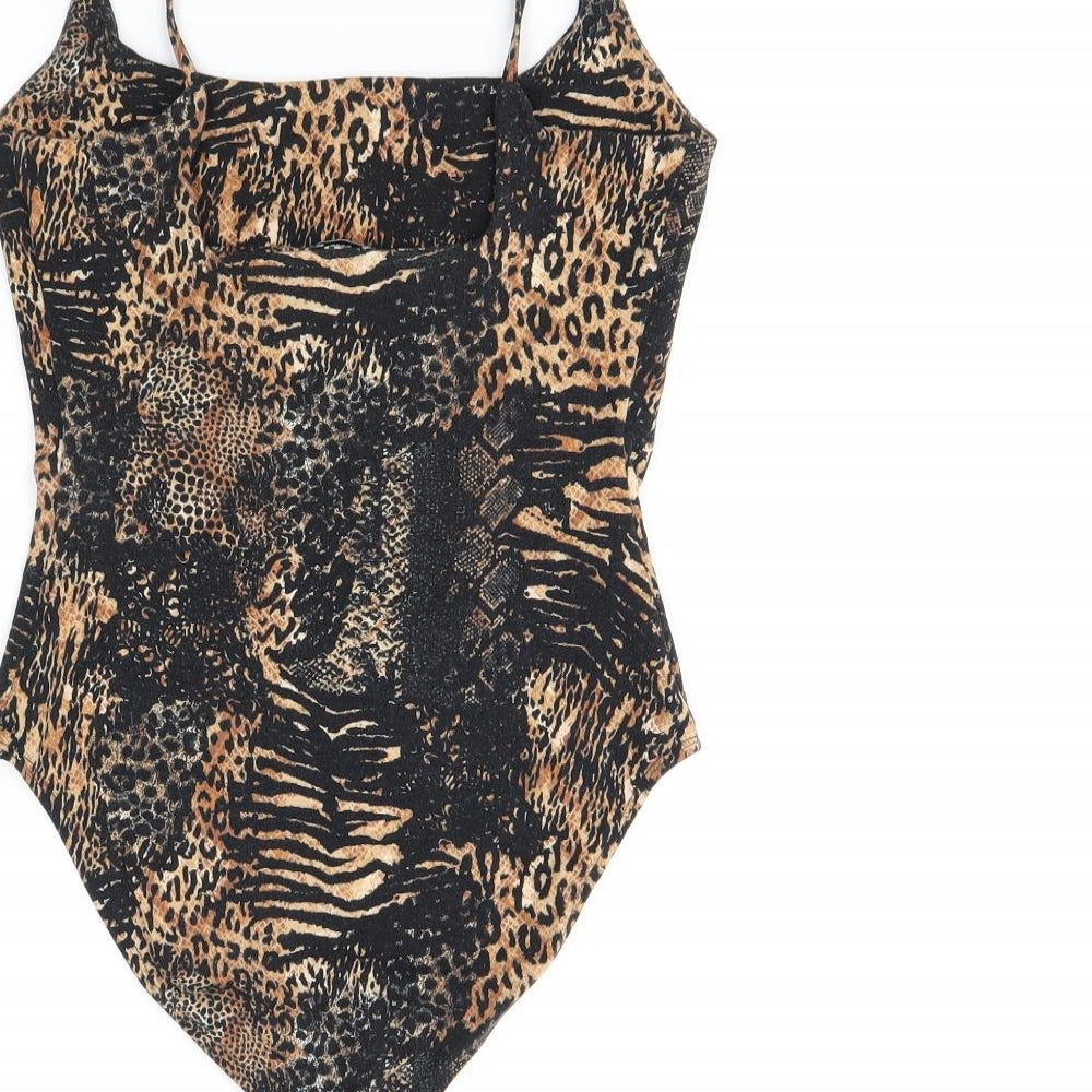 River Island Womens Black Animal Print Cotton Bodysuit One-Piece Size 8 Snap