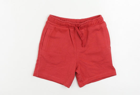 Marks and Spencer Boys Red Cotton Sweat Shorts Size 6-7 Years Regular Drawstring - Pockets