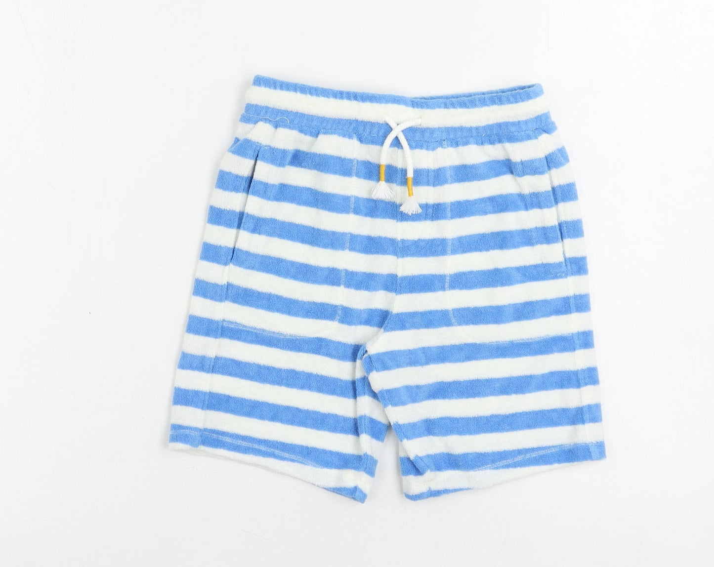 Marks and Spencer Boys Blue Striped Cotton Bermuda Shorts Size 6-7 Years Regular Drawstring