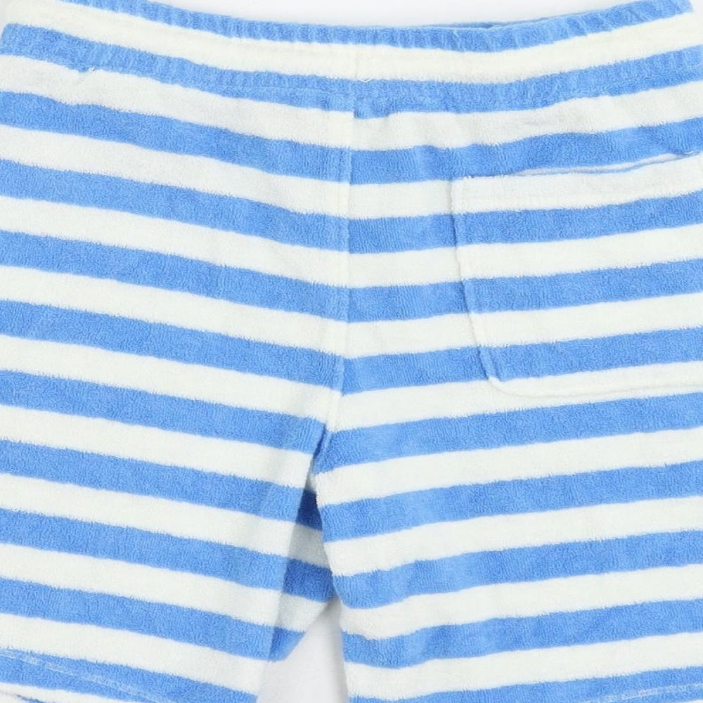 Marks and Spencer Boys Blue Striped Cotton Bermuda Shorts Size 6-7 Years Regular Drawstring