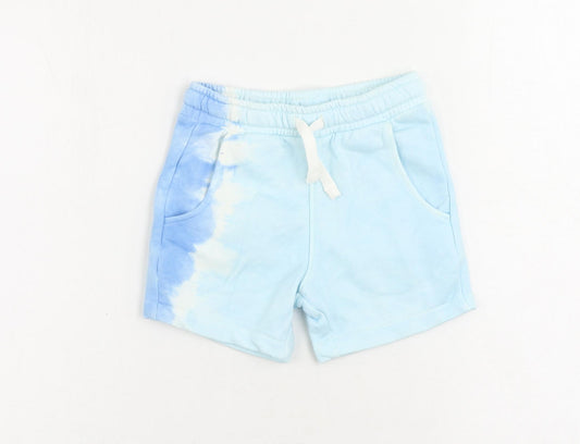 Marks and Spencer Boys Blue Cotton Sweat Shorts Size 4-5 Years Regular Drawstring - Tie Dye