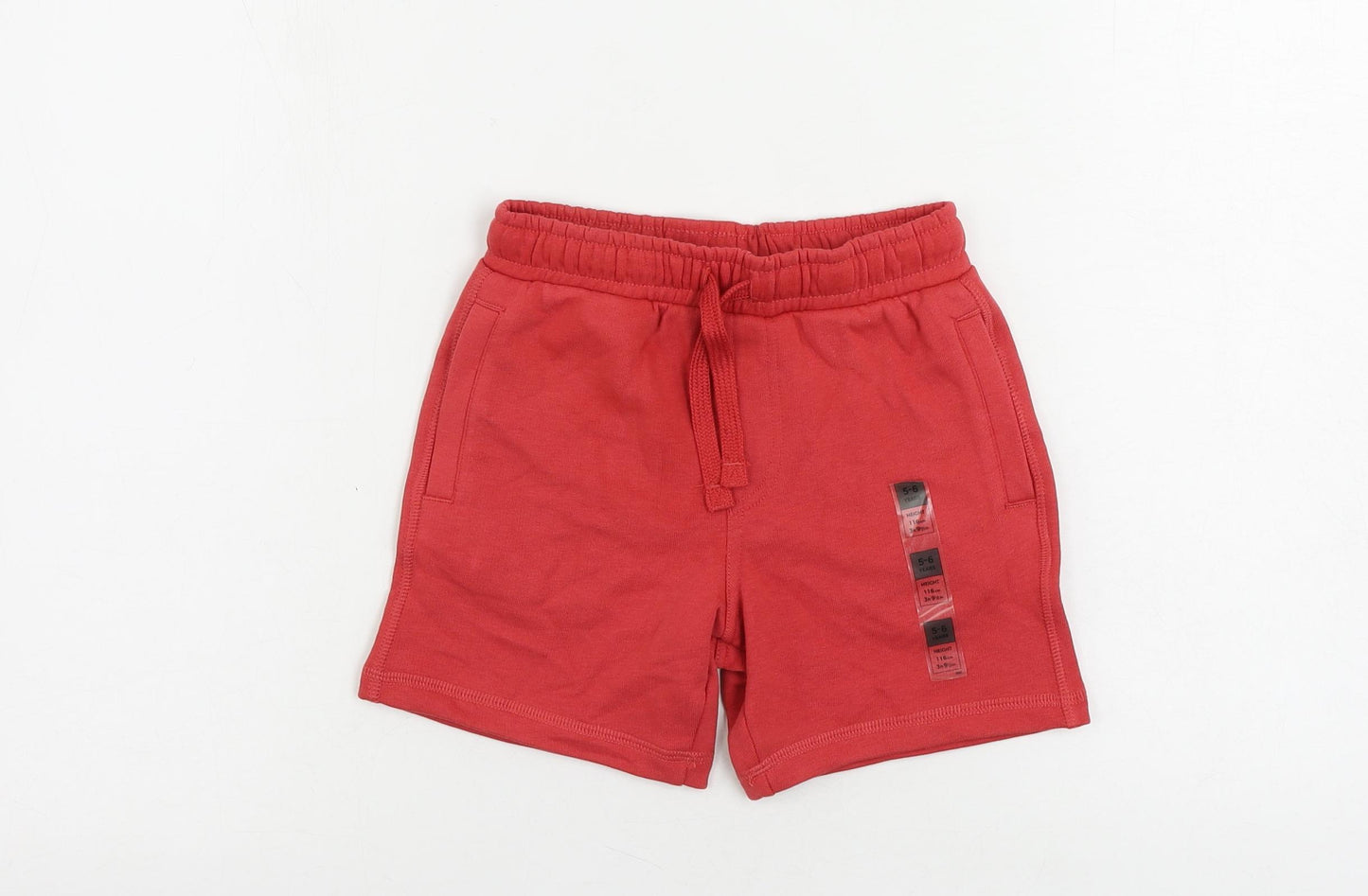 Marks and Spencer Boys Red Cotton Sweat Shorts Size 5-6 Years Regular Drawstring - Pockets