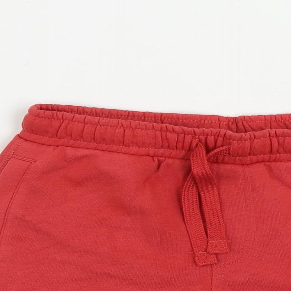 Marks and Spencer Boys Red Cotton Sweat Shorts Size 5-6 Years Regular Drawstring - Pockets