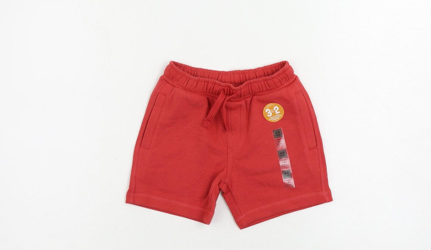 Marks and Spencer Boys Red Cotton Sweat Shorts Size 4-5 Years Regular Drawstring - Pockets