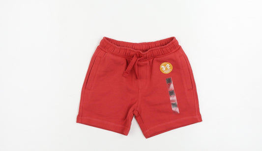 Marks and Spencer Boys Red Cotton Sweat Shorts Size 4-5 Years Regular Drawstring - Pockets