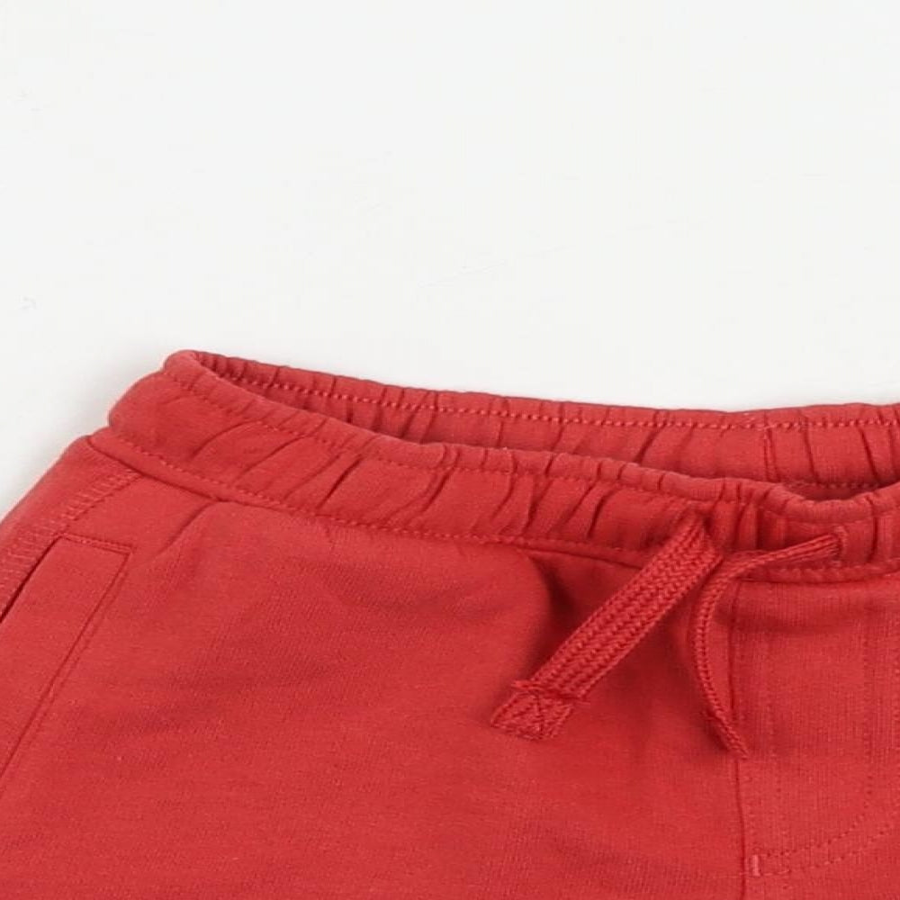 Marks and Spencer Boys Red Cotton Sweat Shorts Size 4-5 Years Regular Drawstring - Pockets