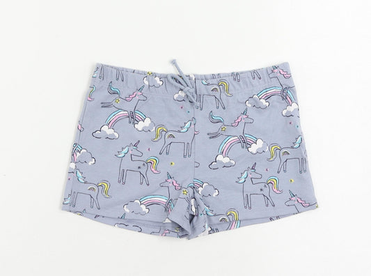 Marks and Spencer Girls Blue Geometric Cotton Cami Sleep Shorts Size 5-6 Years - Unicorn