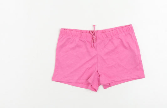 Marks and Spencer Girls Pink Solid Cotton Capri Sleep Shorts Size 5-6 Years Drawstring