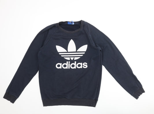 adidas Mens Blue Cotton Pullover Sweatshirt Size L - Logo Print