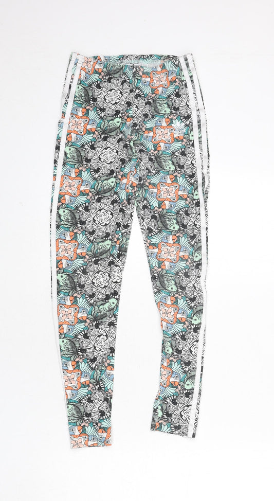 adidas Girls Multicoloured Animal Print Cotton Capri Trousers Size 11-12 Years L25 in Regular Pullover - Zebras, Parrots, Fish, Leggings