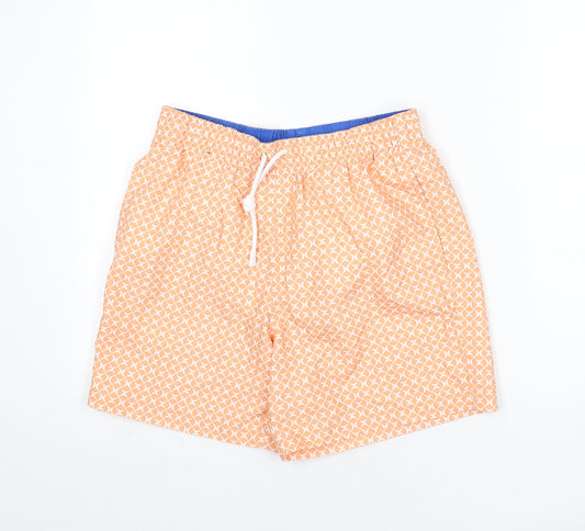 Marks and Spencer Mens Orange Geometric Polyester Bermuda Shorts Size S Regular Drawstring - Swim Shorts