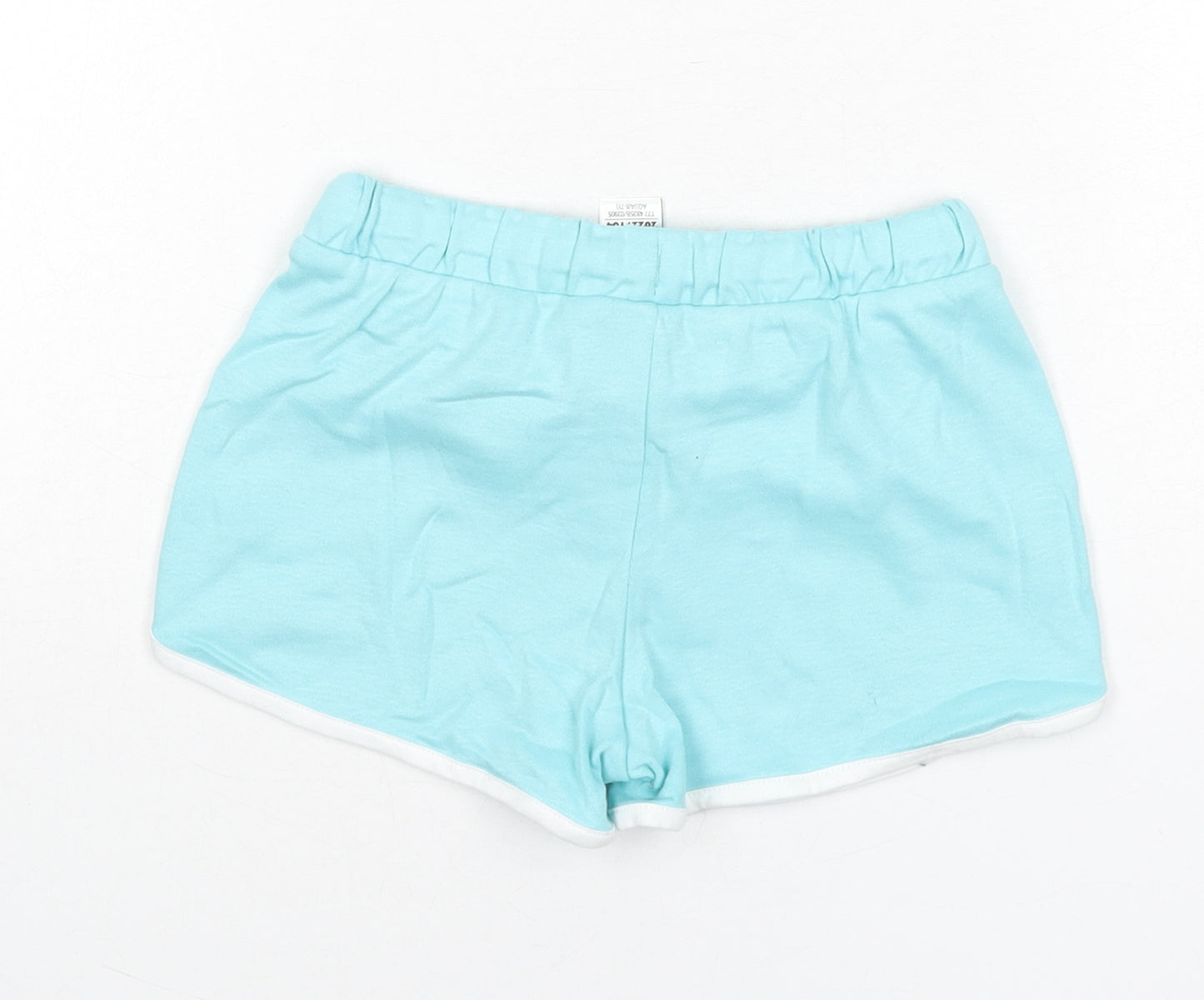 Marks and Spencer Girls Blue Cotton Sweat Shorts Size 6-7 Years Regular Drawstring - Cool, Ice-lolly