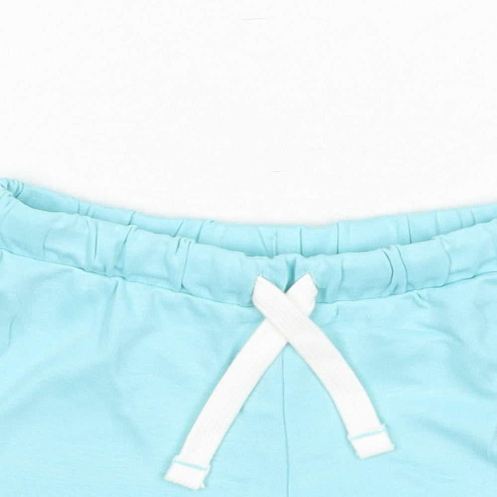 Marks and Spencer Girls Blue Cotton Sweat Shorts Size 6-7 Years Regular Drawstring - Cool, Ice-lolly