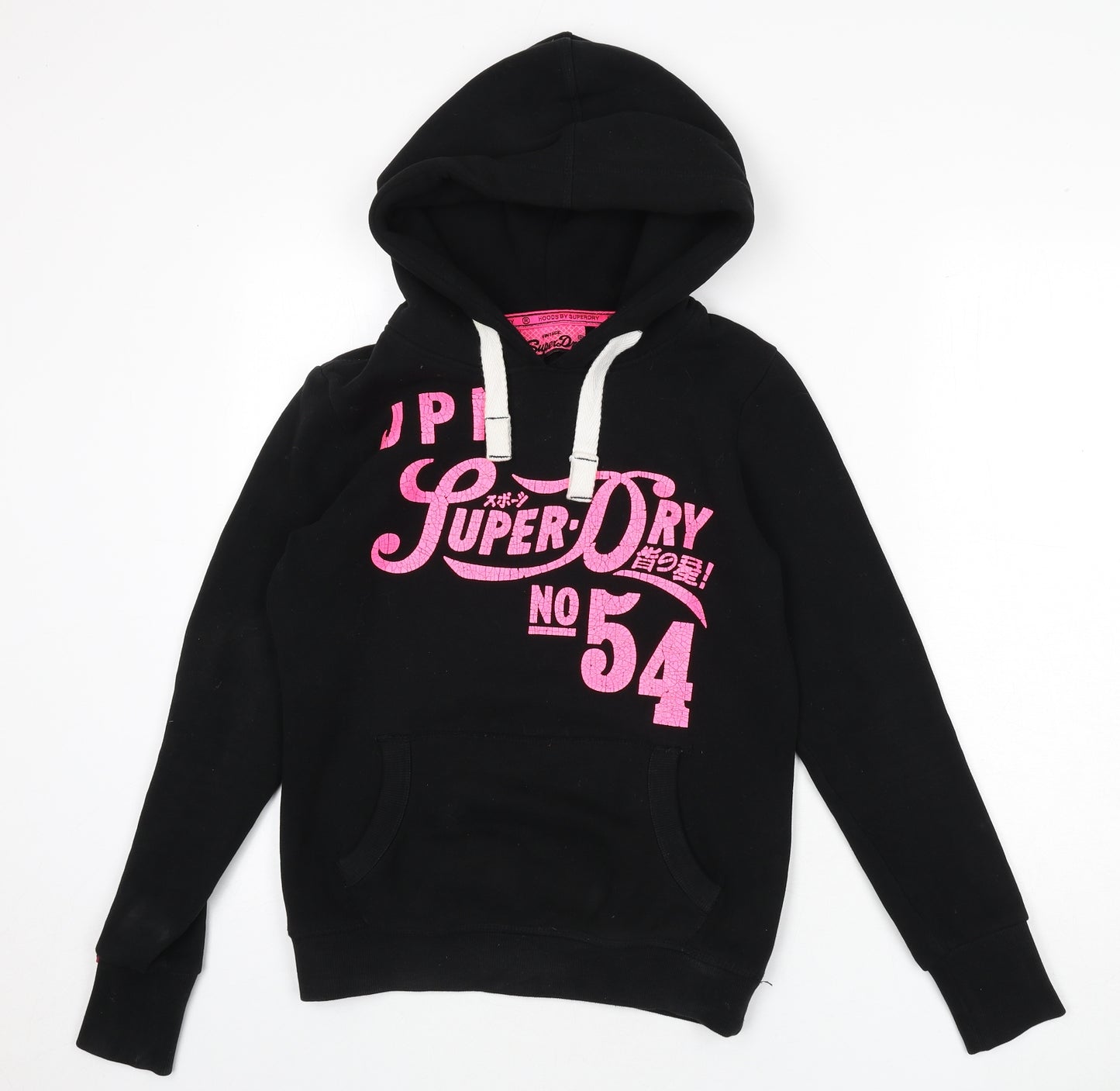 Superdry Womens Black Cotton Pullover Hoodie Size S Pullover