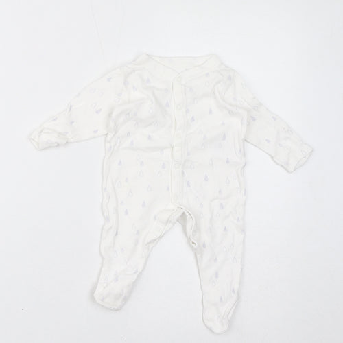 Marks and Spencer Baby White Geometric Cotton Coverall One-Piece Size 0-3 Months Button - Rain Drops