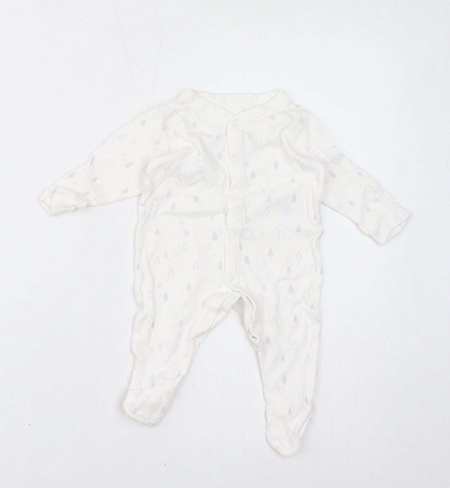 Marks and Spencer Baby White Geometric Cotton Coverall One-Piece Size 0-3 Months Button - Rain Drops