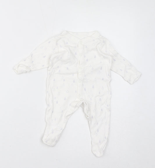 Marks and Spencer Baby White Geometric Cotton Coverall One-Piece Size 0-3 Months Button - Rain Drops