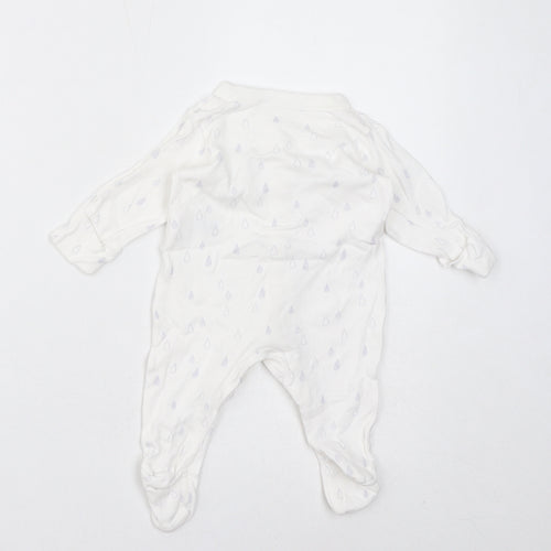 Marks and Spencer Baby White Geometric Cotton Coverall One-Piece Size 0-3 Months Button - Rain Drops