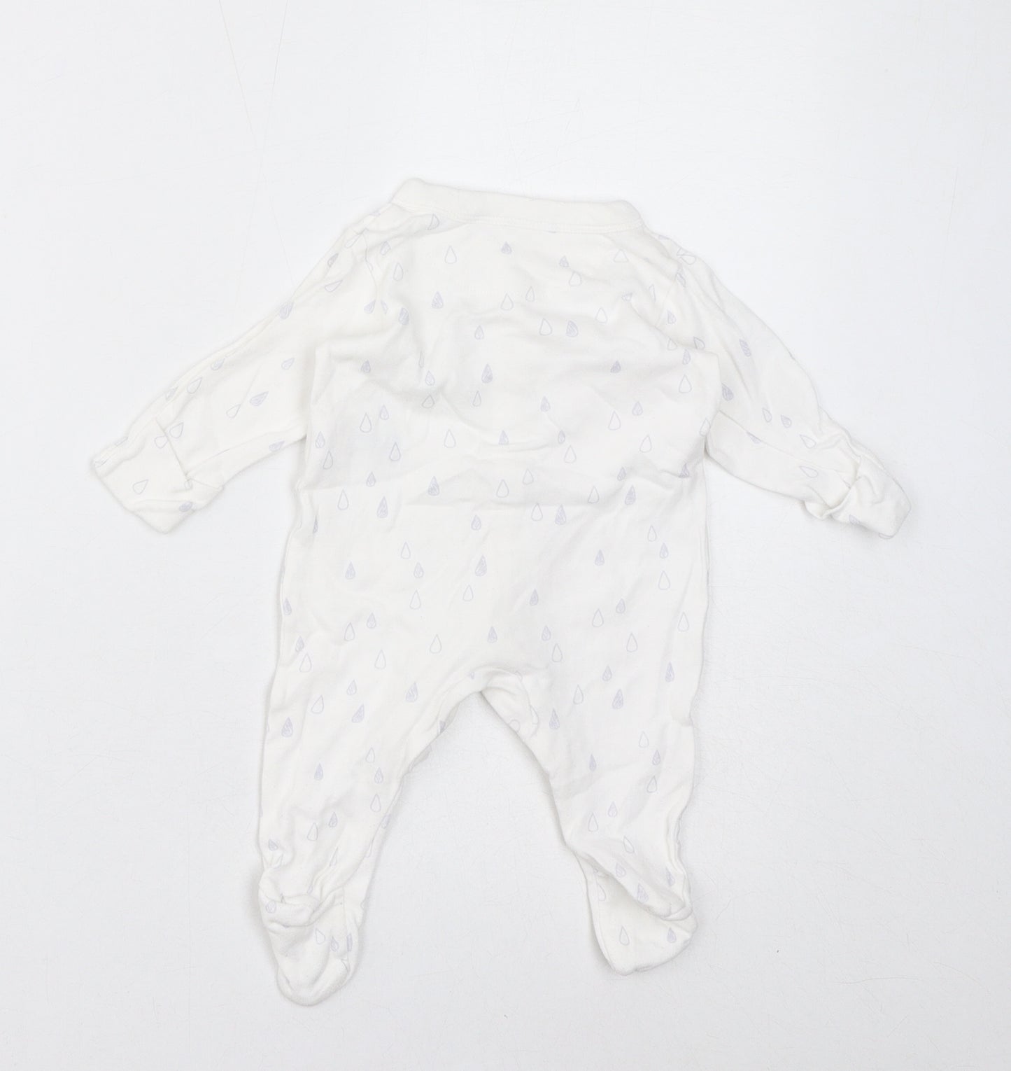 Marks and Spencer Baby White Geometric Cotton Coverall One-Piece Size 0-3 Months Button - Rain Drops