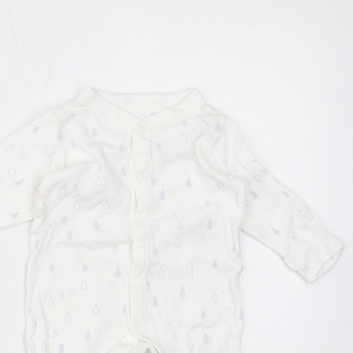 Marks and Spencer Baby White Geometric Cotton Coverall One-Piece Size 0-3 Months Button - Rain Drops