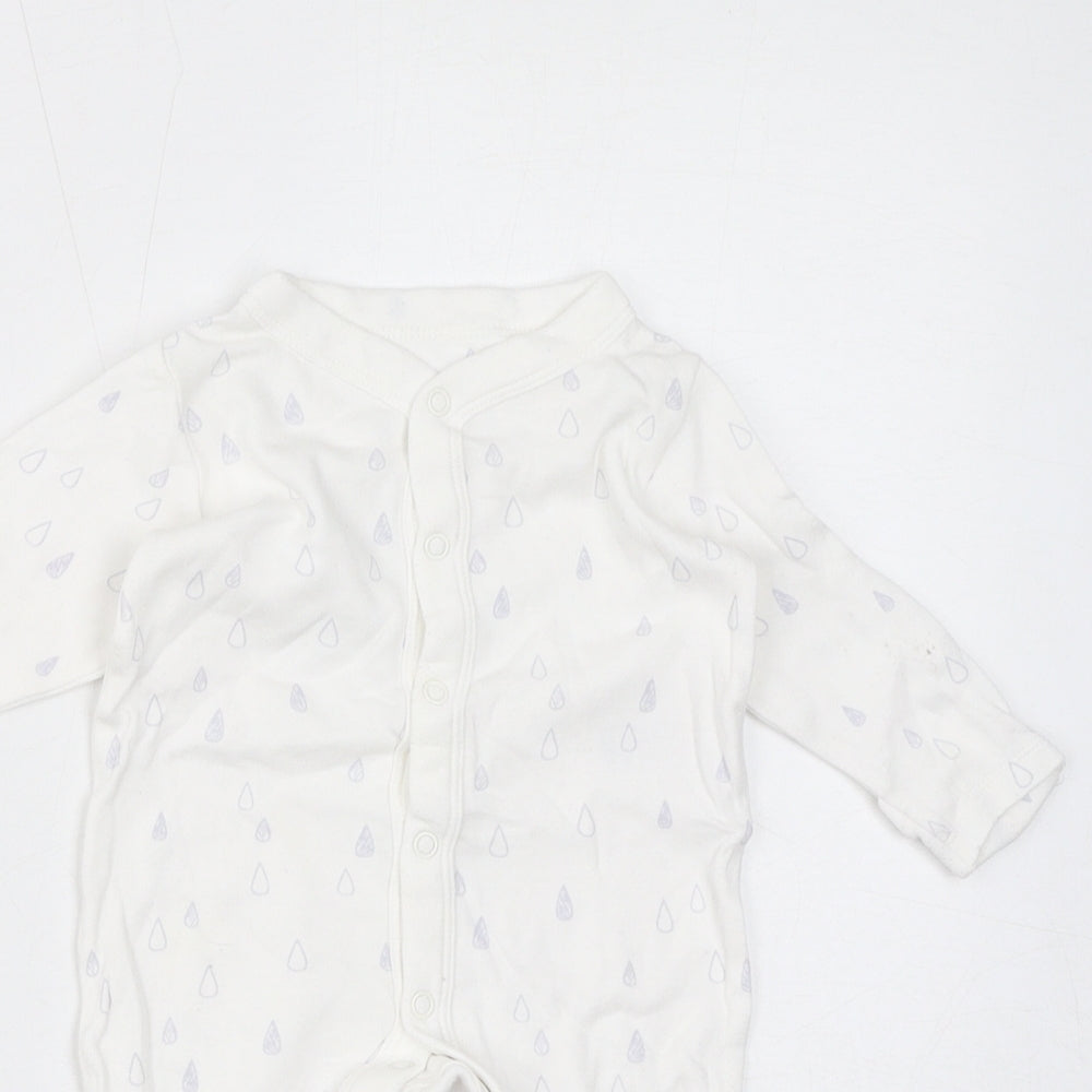 Marks and Spencer Baby White Geometric Cotton Coverall One-Piece Size 0-3 Months Button - Rain Drops