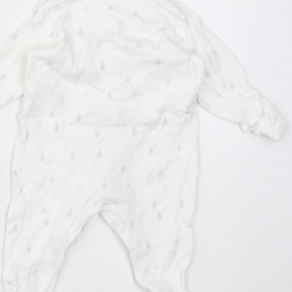 Marks and Spencer Baby White Geometric Cotton Coverall One-Piece Size 0-3 Months Button - Rain Drops