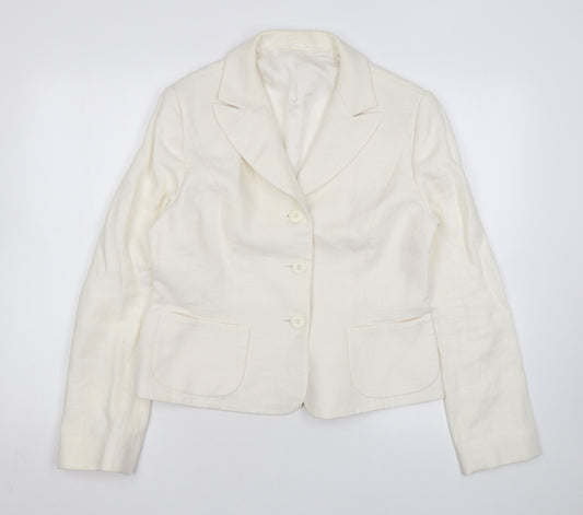 Hobbs Womens Ivory Linen Jacket Blazer Size 14