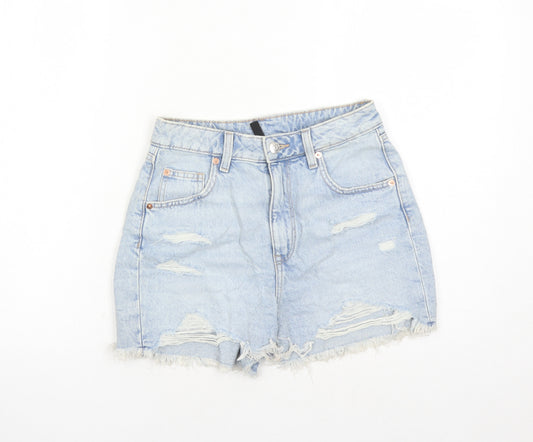 Divided by H&M Womens Blue 100% Cotton Cut-Off Shorts Size 6 L6 in Regular Zip - Distressed Look