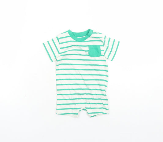 Marks and Spencer Baby White Striped Cotton Babygrow One-Piece Size 0-3 Months Snap - Pocket Detail