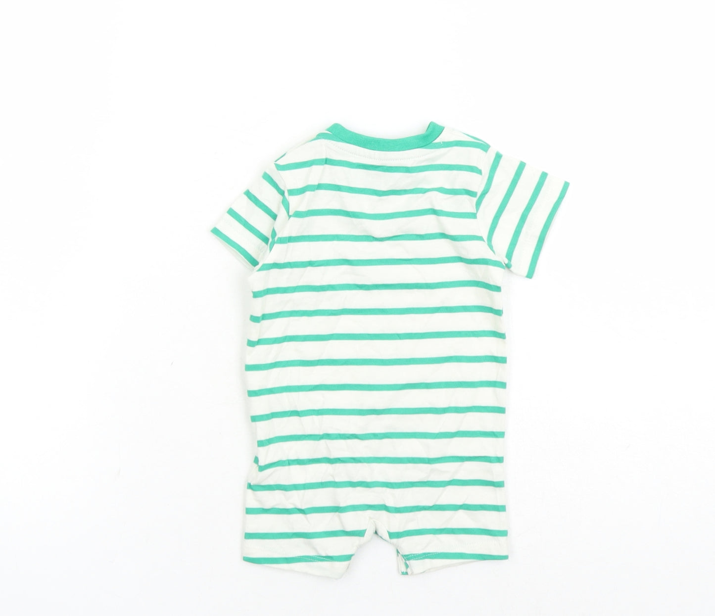 Marks and Spencer Baby White Striped Cotton Babygrow One-Piece Size 0-3 Months Snap - Pocket Detail