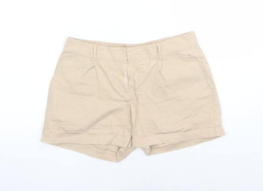 Oasis Womens Beige Cotton Chino Shorts Size 12 L4 in Regular Zip - Pockets