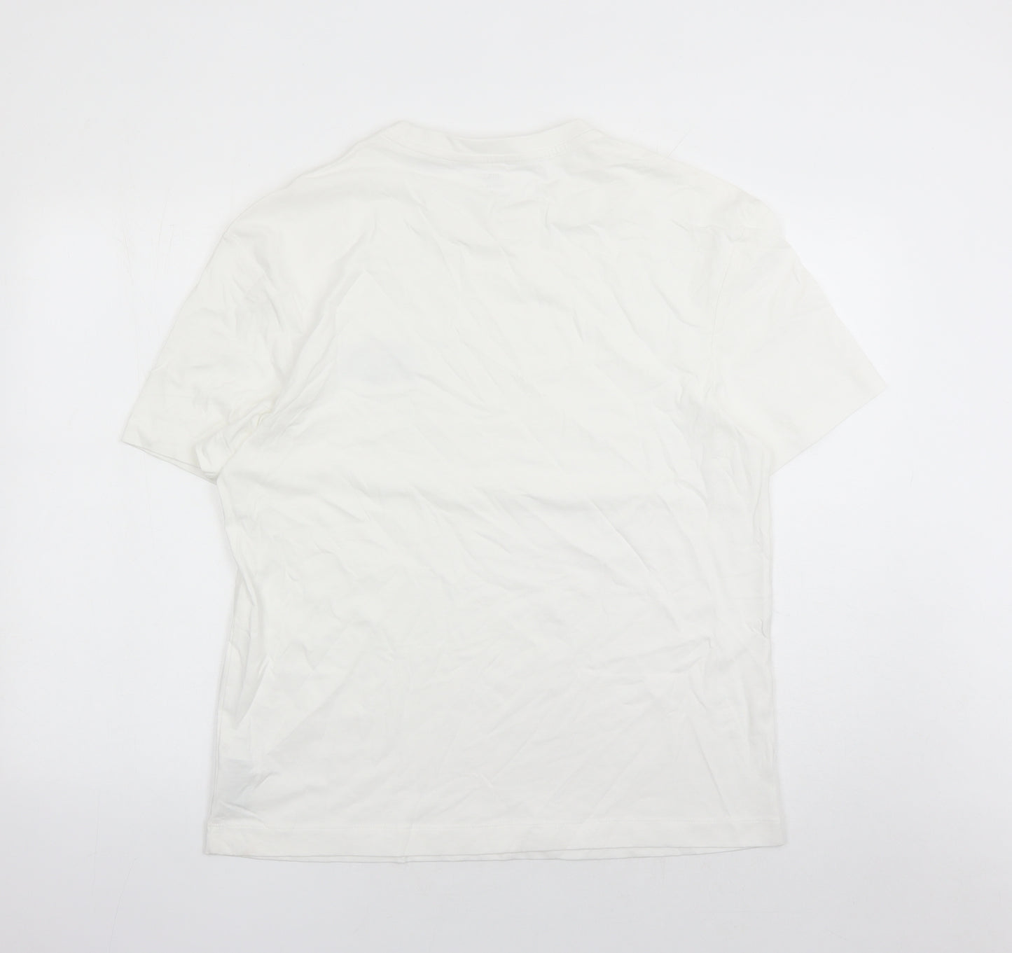 Marks and Spencer Mens White Cotton T-Shirt Size M Crew Neck - Outdoors