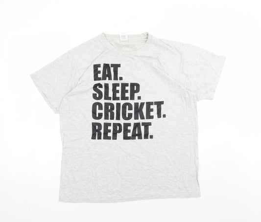 Fruit of the Loom Mens Grey Cotton T-Shirt Size L Crew Neck - Eat.Sleep.Cricket.Repeat