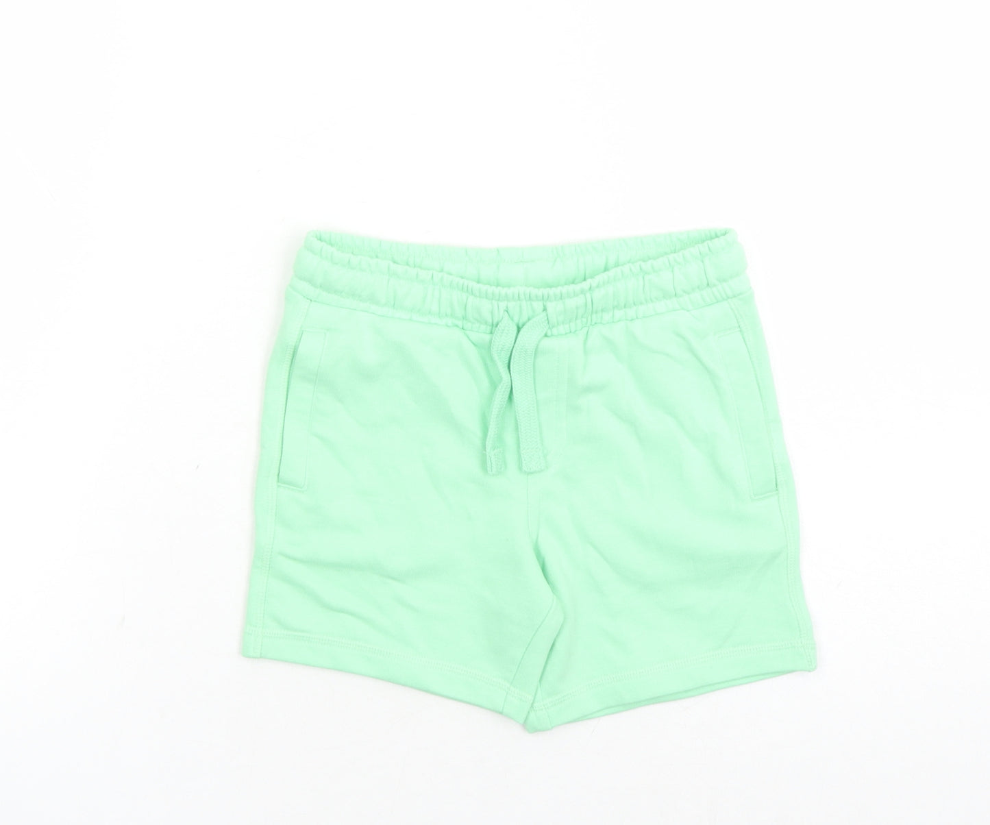 Marks and Spencer Boys Green Cotton Sweat Shorts Size 4-5 Years L6 in Regular Drawstring - Waist Size 22 inches Elasticated Waist