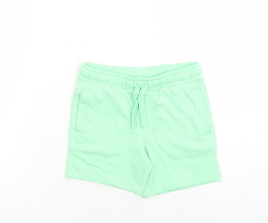 Marks and Spencer Boys Green Cotton Sweat Shorts Size 4-5 Years L6 in Regular Drawstring - Waist Size 22 inches Elasticated Waist