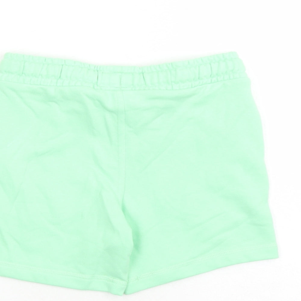 Marks and Spencer Boys Green Cotton Sweat Shorts Size 4-5 Years L6 in Regular Drawstring - Waist Size 22 inches Elasticated Waist