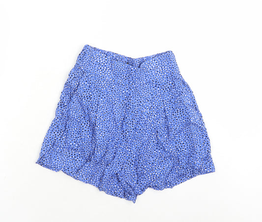 Marks and Spencer Womens Blue Polka Dot Viscose Culotte Shorts Size 6 L5 in Regular - Elasticated Waist