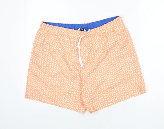 Marks and Spencer Mens Orange Geometric Polyester Bermuda Shorts Size L L6 in Regular Drawstring - Swim Shorts