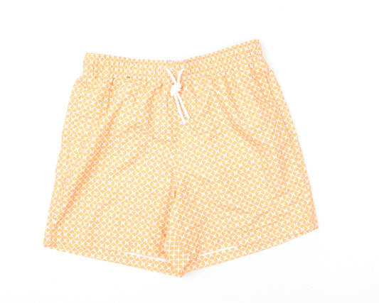 Marks and Spencer Mens Orange Geometric Polyester Bermuda Shorts Size S L6 in Regular Drawstring - Swim Shorts