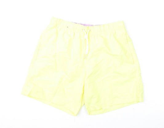 Marks and Spencer Mens Yellow Polyester Bermuda Shorts Size S L6 in Regular Drawstring - Swim Shorts